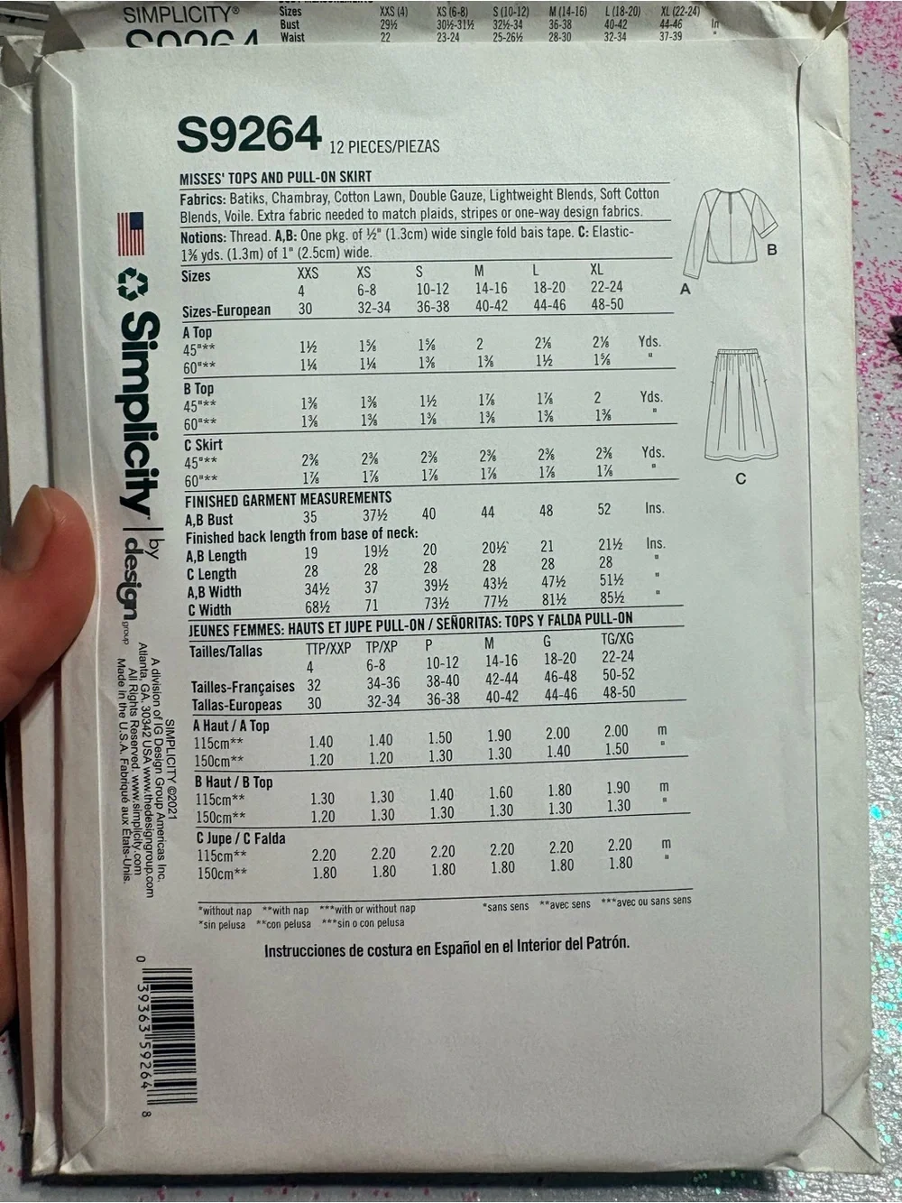 BN UNCUT SIMPLICITY 9264 A SEWING PATTERNS TOPS & PULL ON SKIRTS